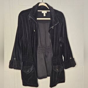 Charter Club Black Velour Mock Neck 3/4 Sleeve Elastic Waist Jacket Plus 2X EUC